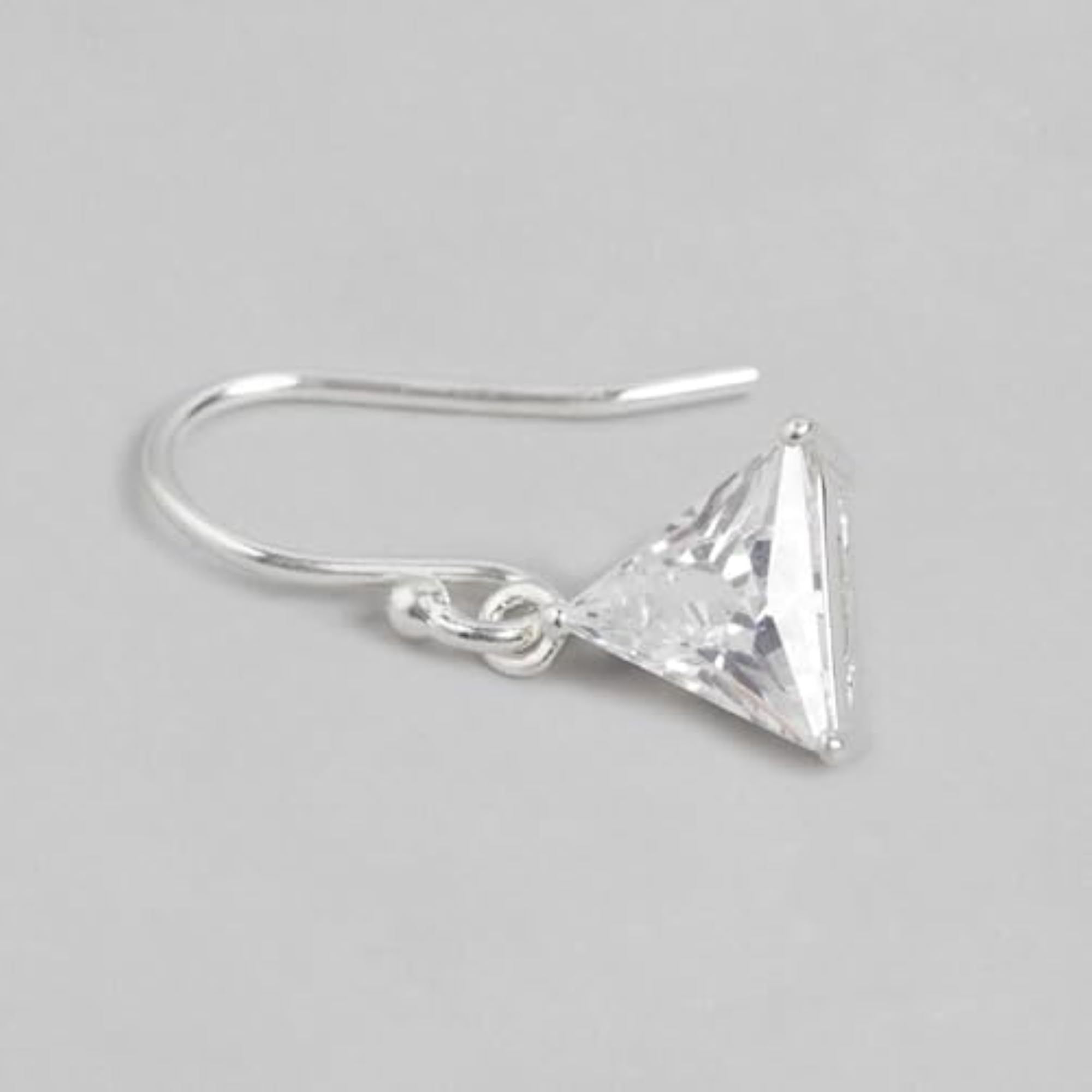 925 Silver CZ Rhodium Triangular Dangler Earrings with Hallmark