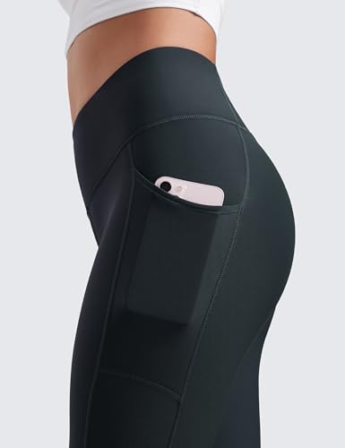 Image of CRZ YOGA Fleece Lined Leggings Pockets 25'' - Thermal High Waisted Casual Lounge Workout Womens Yoga Pants Winter Warm