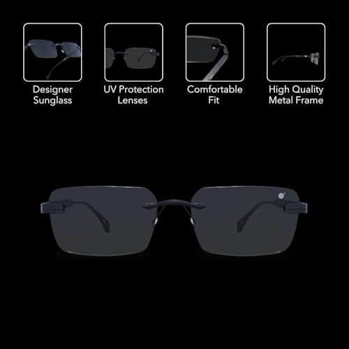 Image of MOONX Matters S1 Rimless Sunglasses for Men & Women | UV Protection | Lightweight Metal Frame | Black PC Lens | Stylish Unisex Eyewear