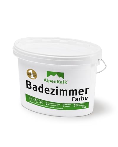 AlpenKalk Weiße Badezimmerfarbe I 6 kg für ca. 20m² I Spezielle Kalkfarbe für Bad & feuchte Räume I Hochdeckend & atmungsaktiv mit Anti-Schimmel Formel I Wischfest & feuchtigkeitsregulierend