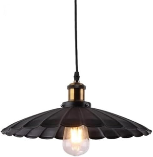 DHFIRUFSHLO Industrial E26 Pendant Light with Black Scalloped Edge Shade