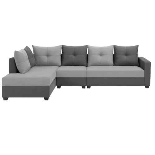 Image of SOCOZI Oriana 6 Seater LHS L Shape Sofa Set | Soft Velvet Suede Fabric | Modern Design | Plush Comfort Cushions for Living Room (Light Grey- Dark Grey)