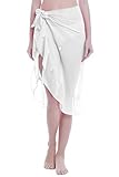 ChinFun Women's Ruffle Sarongs Cover Up Beach Wrap Slit Skirts Bathing Suit Shawl Semi-Sheer Swimwear Solid White