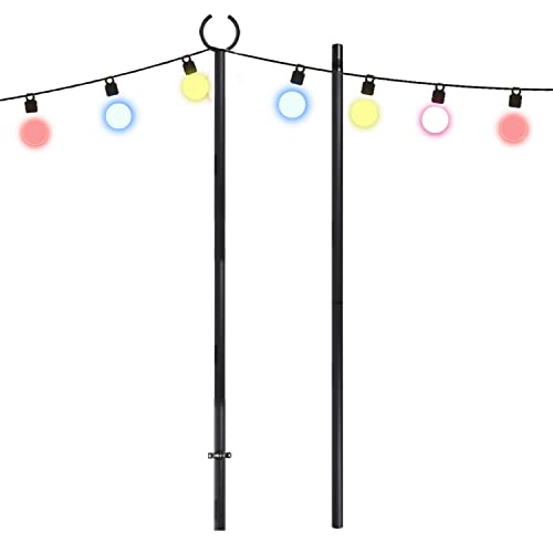Charon String Light Pole 1 Pack - Outdoor Metal Pole With Hook For Hanging String Lights - Deck Rails Or Fence Posts Lighting Stand For Garden, Backyard, Patio, Parties, Wedding #TOP26