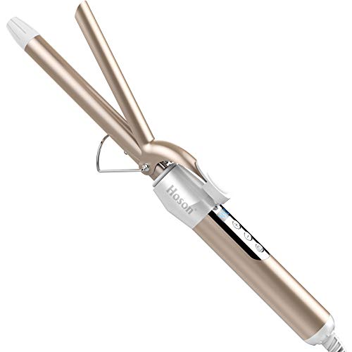 Hoson 3/4 Inch Curli ng Iron for Short Hair, Long Barrel Curling Irons for Women Hair, Ceramic Tourmaline Hair Curler Dual Voltage with Gloves(Gold)