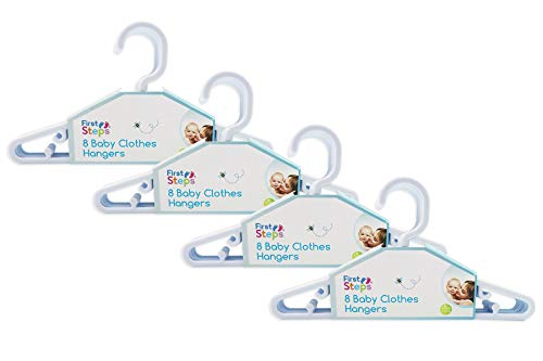 First Steps - Paquete de perchas para ropa de bebé (8, 16, 24 o 32 unidades), color rosa, blanco o azul blanco blanco Talla:Pack of 32