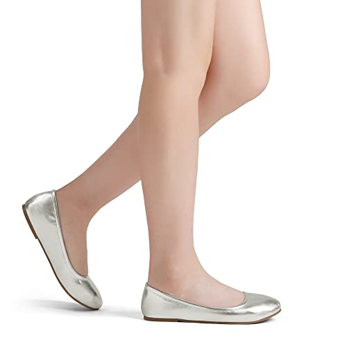Dream Pairs Women's Sole-Fina Silver Pu Solid Plain Ballet Flats Shoes - 10 M Us #TOP4