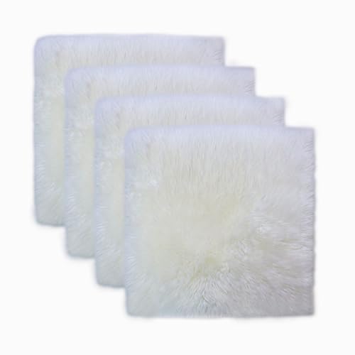 RZLWOOL Square Fur 4 Pack Chair Cover Genuine Sheepskin Seat