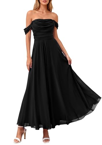 PRETTYGARDEN Womens Off Shoulder Maxi Summer Dresses 2026 Elegant Mesh