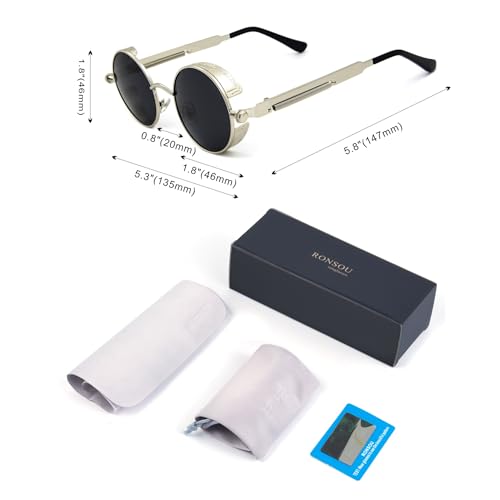 Image of RONSOU Steampunk Style Round Vintage Polarized Sunglasses Retro Eyewear UV400 Protection Matel Frame