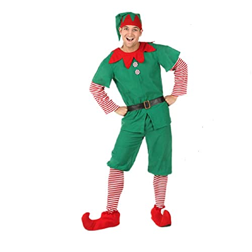 Costume Lutin Noël Homme 4 PCS, Déguisement Lutin Deluxe pour Homme Elfe de Noël, Combinaison Adulte de Noëls, Tenue Christmas Spectacle Cosplay