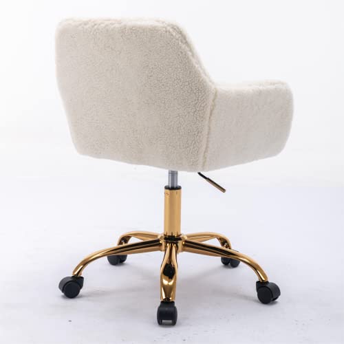 HomVent Fluffy Desk Chair Pink Faux Fur Vanity Chair Adjustable Swivel Computer Chair on Wheels Height Adjustable Cute Desk Chair for Makeup Room Teen Girls Bedroom Home Office (White A)