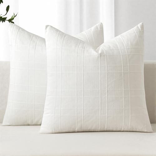 MIULEE Decorative Linen Check Euro Shams Throw Pillow Covers Neut...