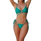2026 Conjunto de Bikini para Mujer Tanga Tanga Bikini Traje de Baño de Dos Piezas Traje de Baño Ajustable con Anillo, azul celeste, S