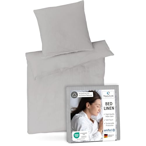 𝐏𝐑𝐄𝐌𝐈𝐔𝐌 Bettwäsche 155x220 - Luxus Set aus 100% Mako-Satin Baumwolle, Oekotex zertifiziert, Extra weich und designed in Germany, Bezug Bettdecke 155 x 220, Kissen 80x80 cm, 60 Grad waschbar