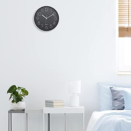 Foxtop Modern Wall Clock, 10 inch Silent Non-Ticking Battery Operated Grey Decorative Clock for Kitchen Living Room Bedrooms Office