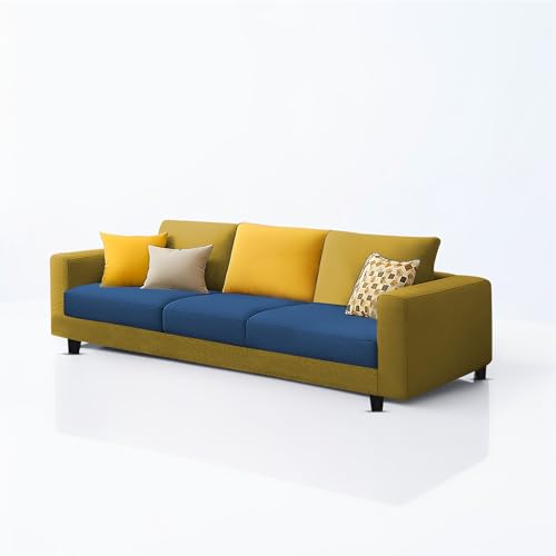 Image of Casaliving Minta 3+2 Seater Sofa Set for Living Room (Blue Yellow Colour Fabric) Premium Fabric Sofa