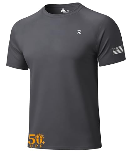 Men Rash Guard Shirts UV UPF 50+ Sun Protection Swim Shirt Short Sleeve Workout T-Shirts Lightweight Moisture Wicking Running Athletic Tee Dark Grey