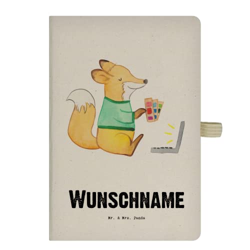 Mr. & Mrs. Panda DIN A4 Personalisiertes Notizbuch Grafiker Herz - Personalisierte Geschenke, Öko Mit Wunschtext, Kariert Namen, Arbeitsbuch, Geschenk, Mediengestalter, Lustig, Personalisierbares