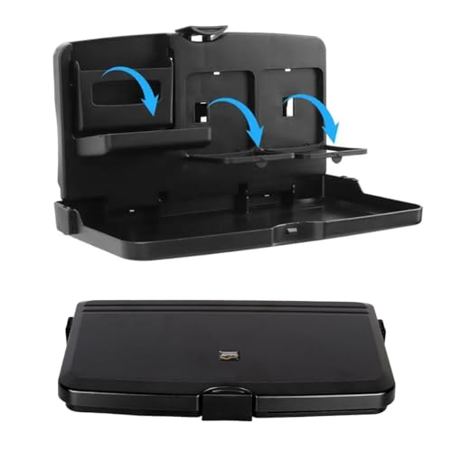 Image of Oshotto (FT-02) Car Backseat Food Travel Dining Meal & Snaks Tray & Cup Holder for All Cars (Black) - Set of 2