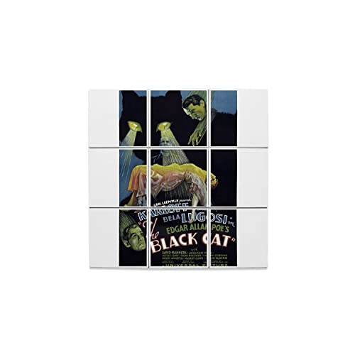 Carreaux céramique décoratif Black Cat affiche rétro cinéma (Lot de 9, taille 32,4x32,4 cm)