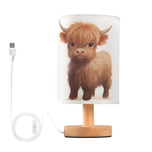 Image of Oarencol Bedside Table Lamp Cute Highland Cow Animal Nightstand Lamp with Wood Desk Lamps for Bedroom Living Room Nursery Office Home Decor
