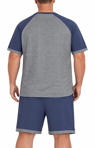 Image of Mens Pajamas Set Lightweight Summer Pjs Sleepwear Soft Comfy Short Sleeve Loungewear With Pocket (S-4X)