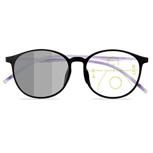 Damskie progresywne wieloogniskowe okulary do czytania, fotochromowe okulary przeciwsłoneczne na zewnątrz, duże okrągłe czytniki TR90 (kolor: różowy, rozmiar: 3,0 x)