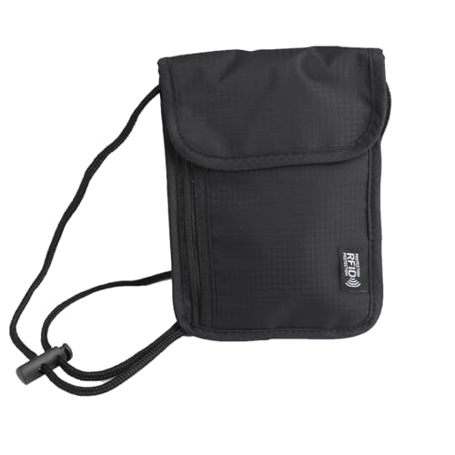 Jowfay Cartera Cuello Viaje, Protegida con Bloqueo RFID Bolsa de Pasaporte Antirrobo Porta Documentos Tarjetas con Seguridad RFID Pochette Viaje Impermeable para Documentos Teléfono Tarjetas