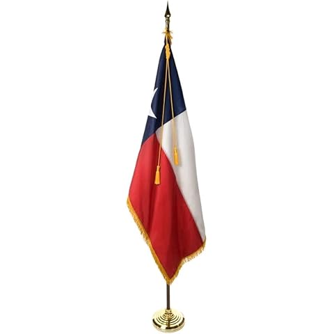 US Flag Factory - Texas Flag Indoor Set with 8 FT Wood Pole - Complete Presentation Set - TOTAL height 106 Inches after assembly Cover