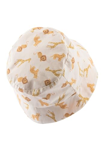 Sterntaler Wende Fischerhut Giraffen - Sommer Mütze mit Print aus Baumwolle - Wendeseite aus Musselin - UV-Schutz 50+ Sonnenkappe - Baby Kinder Kopfbedeckung- Natur, Größe 47