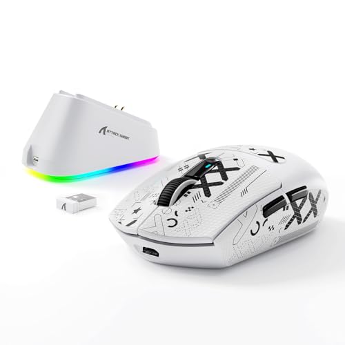 MAMBASNAKE x Attack Shark G3PRO Gaming-Maus mit Magnetischer Ladestation, BT/2.4G Wireless/Kabel, PixArt PAW3311 Sensor, 59g leicht, 25000 DPI Lightspeed Gamer Office-Mäuse für PC/Mac-Weiß mit Tape