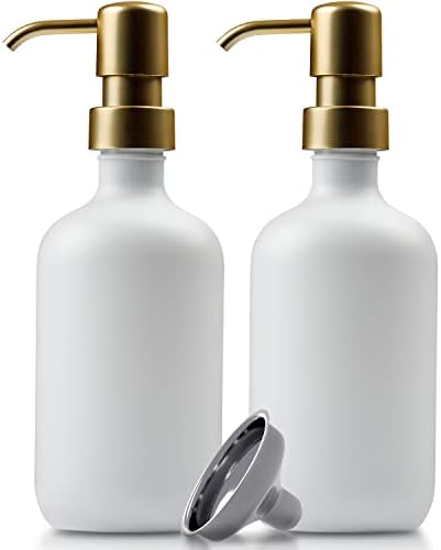 2 Pack Premium Gold Soap Dispenser Multi-Purpose Refillable Plastic Pump Bottles w/ Matte Black Dispenser w/ Stainless Steel Funnel | Kitchen Decor | Bathroom Decor | Hand Sanitizer Dispenser (500ml)