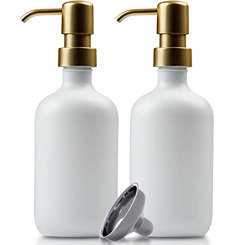 2 Pack Premium Gold Soap Dispenser Multi-Purpose Refillable Plastic Pump Bottles W/ Matte Black Dispenser W/ Stainless Steel Funnel | Kitchen Decor | Bathroom Decor | Hand Sanitizer Dispenser (500Ml) #TOP18