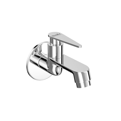 Image of GLOXY Premium Brass Bib Cocke Short Body with Chrome Finish - Short Body Wash Basin Tap Nano Lever with Wall Flange - Bib Cock Tap for Kitchen Sink, Bathrooms, Gardens - 10 Years Warranty