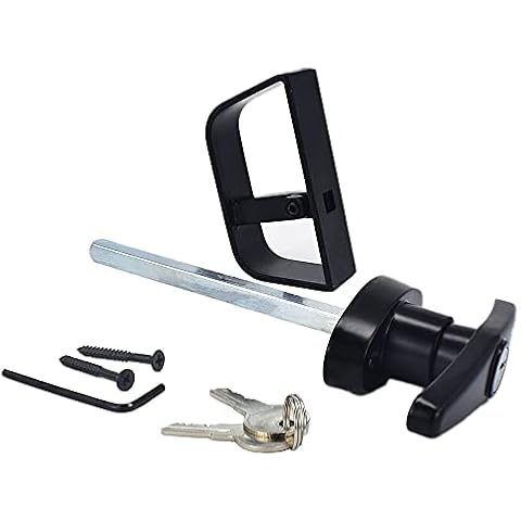 Black Garage Door Lock, T-Handle Lock kit Shed Door Lock with 2 Keys, 2 Screws,1 Hex Key and 4-1/2" Stem Cover