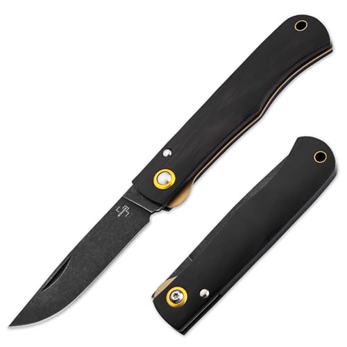 BÖKER PLUS® Rusticus Medium All Black - Taschenmesser mit Holzgriff 42a konform - legales Zweihandmesser mit Nagelhau - Outdoor Klappmesser mit schwarzer Klinge - Camping Messer klappbar