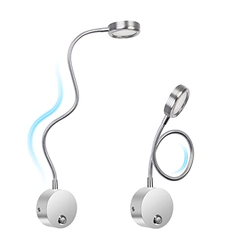 ERWEY Lampe de Lecture Murale, Lampe de Chevet LED Chambre Applique avec Bouton Tactile Lumière Réglable 3000K-6000K, 3W 360° Lampe Col de Cygne Flexible avec Port de Charge USB, Argent - Image 3