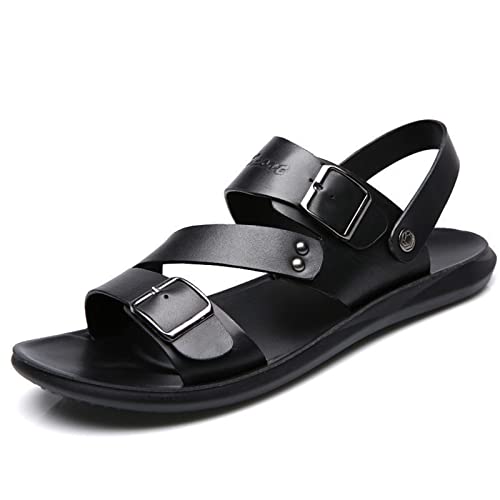 CHUUMEE Mens Sandals Leather Slide Sandals Open Toe Back Strap Comfortable Casual Summer Beach Travel Outdoor