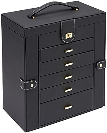 Amazon Basics Large Jewellery Box Organizer with 2 Drawers, Lockable Case with Mirror and Portable Travel Case - Black