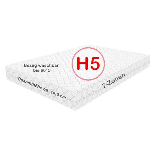Crownmiller 7- Zonen Matratze Gigant Plus 90 x 200 cm H5/extra fest- ca. 14,5 cm, Bezug waschbar bis 60 Grad, Oeko-TEX® 100