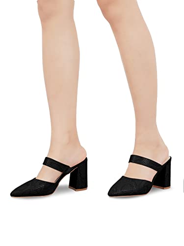 Eileency Womens Chunky Heel Slip-On Mules Pointed Closed Toe Strappy Fashion Pumps Sandals #TOP4