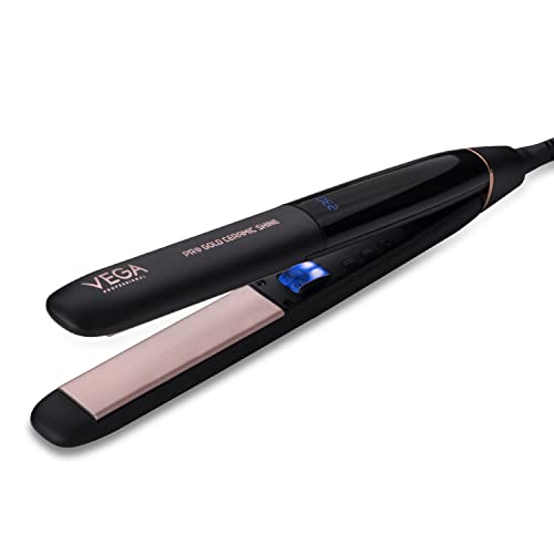 VEGA PROFESSIONAL Pro Gold Ceramic Shine Hair Straightener for Professional and Home Hair Straightening | Ceramic Floating Plates, Black (VPMHS-08)