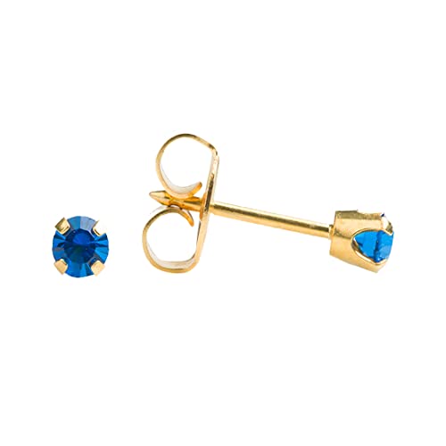 STUDEX Tiny Tips Kids Earrings | Sapphire Stud | Hypoallergenic and Nickel Free for Sensitive Ears | Birthday Gift for Little Girls | Gold Plated Post3