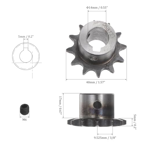 Kozelo DIN/ISO 06B Rollenkettenrad 12Z [ 14mm Bohrung x 3/8 Teilung ] Motorantriebszahnrad für Maschinen, A3 Kohlenstoffstahl, Silberton