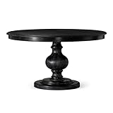 Maven Lane Zola Traditional Large Round Circle Wooden Pedestal Dining Table for Modern Kitchen, Bistro, or Card Table in Antiqued Black Finish