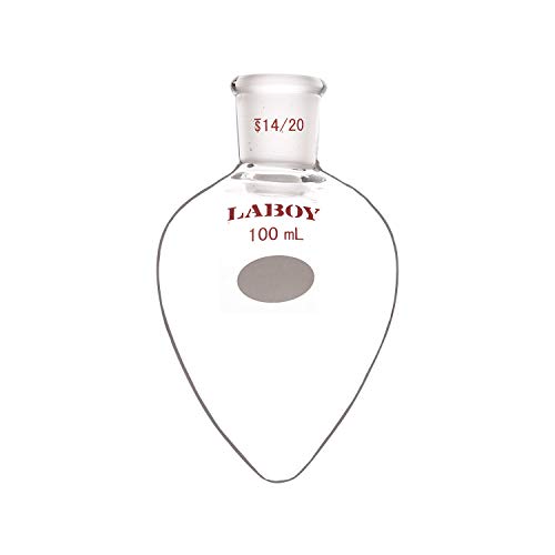 Laboy Glass 100mL Heavy Wall Pear-Shaped Flask with 14/20 Joint, Borosilicate 3.3 Hand-Blown Recovery Flask for Rotary Evaporator, Organic Chemistry