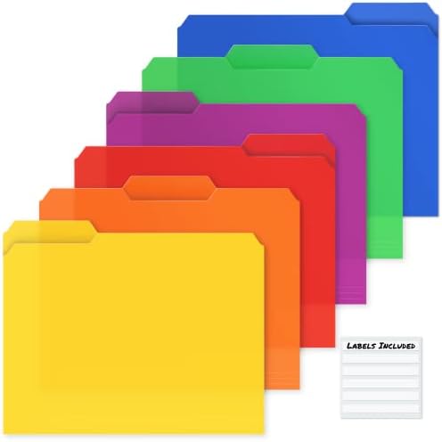Dunwell Plastic Colored File Folders - (12 Pack), Sturdy 1/3 Tab File Folders Letter Size, Assorted Colored Manila Folders 8.5 x 11, Poly File Folders for Documents, File Folders with Tabs, With Label