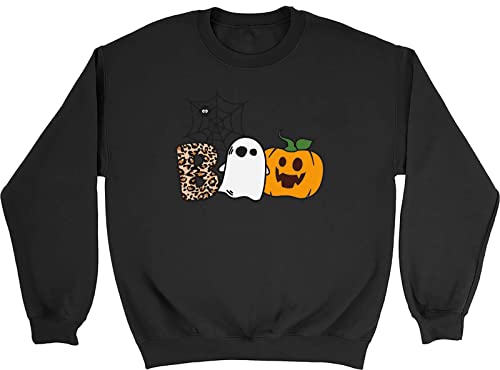 Shopagift Boo Pumpkin Ghost Halloween Kids Childrens Jumper Sweatshirt Gift Black
