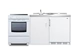 Summit 72" All-in-One Kitchenette with Electric Range, Refrigerator-Freezer, Sink, White- ACK72ELSTW